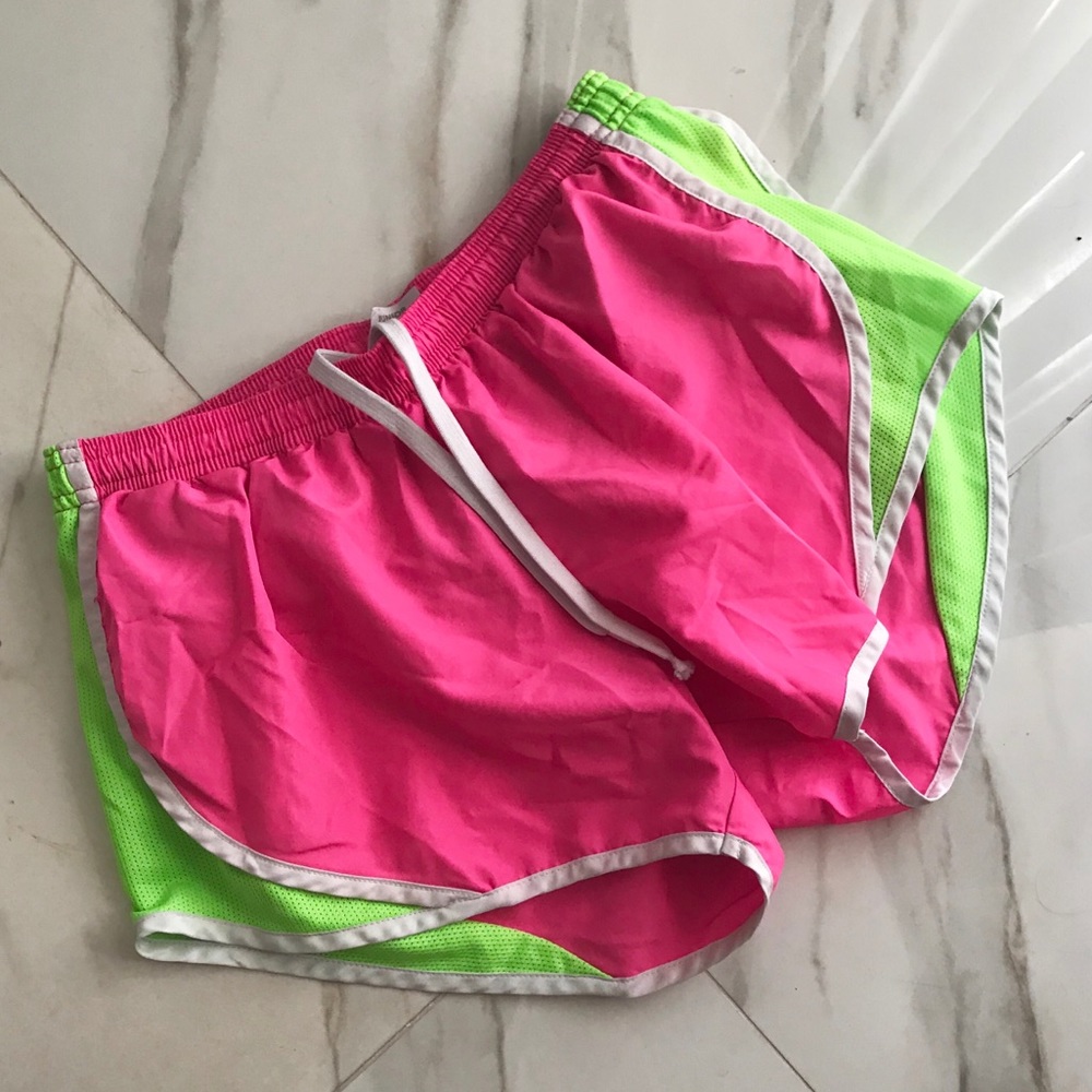 Neon Pink & Green Soffe Dry-Fit Athletic Shorts S
